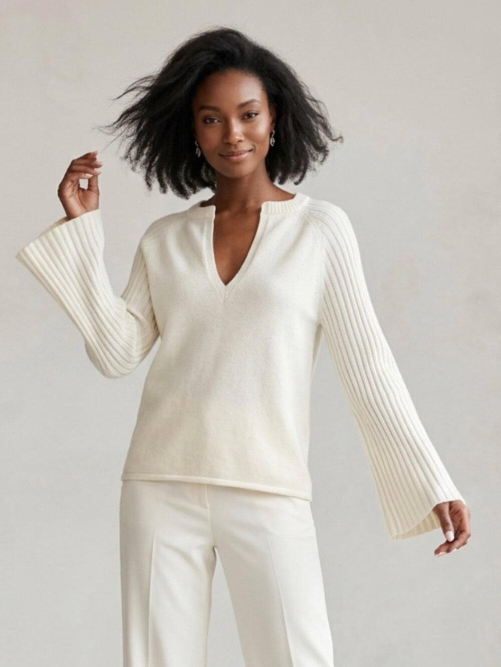 RAG POETS | Cream Misty Bell Sleeve Sweater